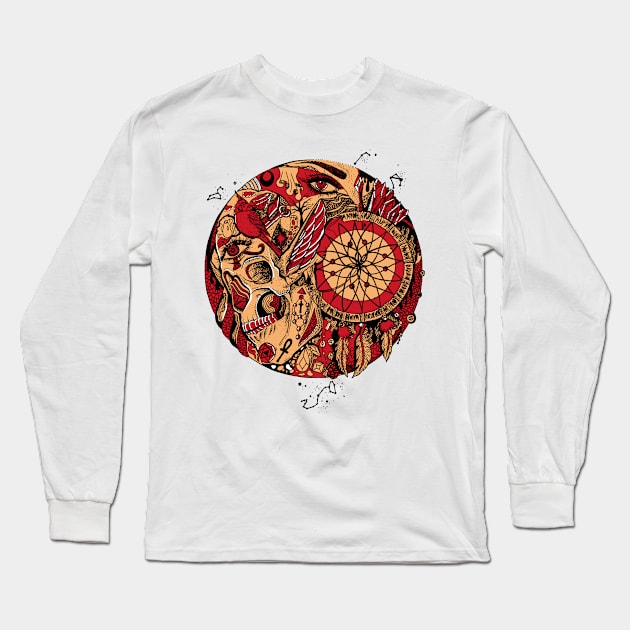 Red Cream Skull and Dreamcatcher Circle Long Sleeve T-Shirt by kenallouis